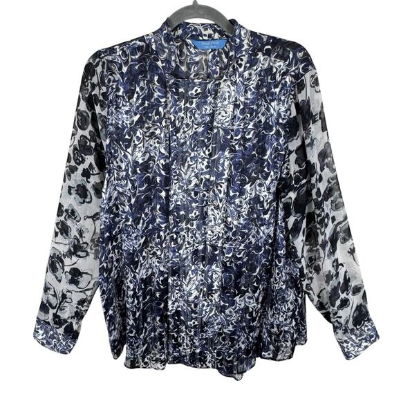 Simply Vera Vera Bradley Black Blue Sheer Snap Up Lightweight Blouse Size L - Picture 1 of 8